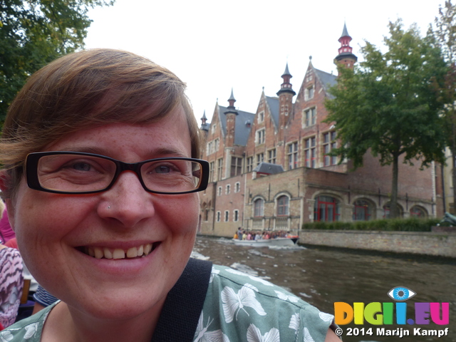 FZ008718 Jenni on boattrip on canals of Brugge